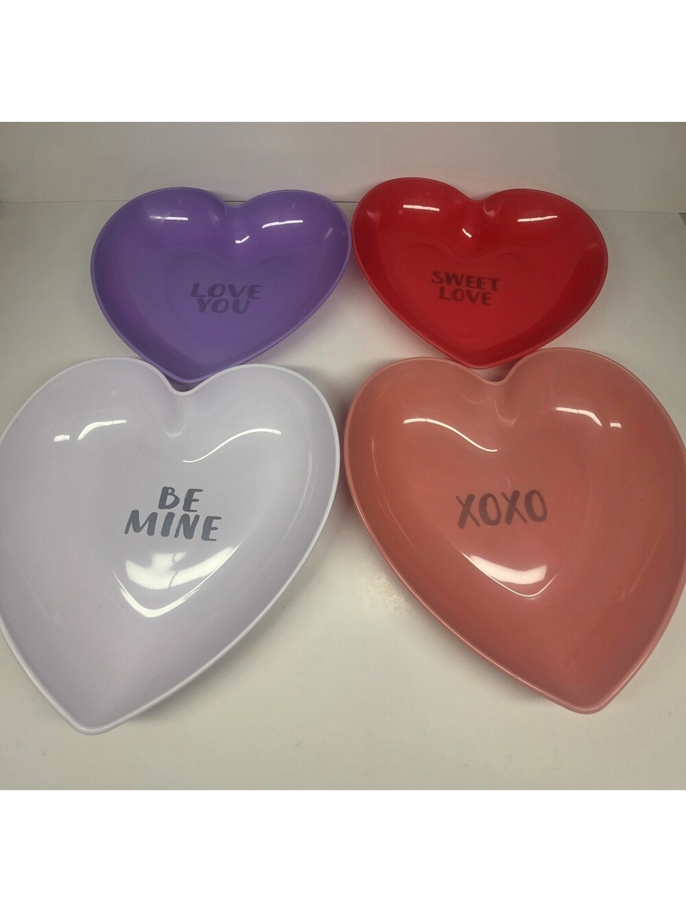 Valentine's Day Heart Bowls Set of 4: "Love You", "Be Mine", "XOXO", "Sweet Lov"